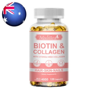 Biotin Collagen Pills 4000mcg 120 Capsules-Hair,Skin,Nails,Bones,Joints Vitamins - Picture 1 of 8