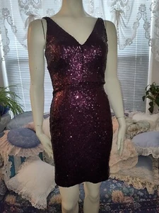 Morgan & Co Mulberry Sequin Short Party Dress ~ Purple Mini Cocktail Dress sz 3 - Picture 1 of 10