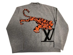 LOUIS VUITTON 22SS Tiger Intarsia Embroidery Long Sleeve Knit Sweater Gray SizeM - Picture 1 of 5