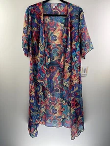 NEW LuLaRoe Shirley Kimono S Funky Patchwork Geometric Chiffon Flowing Cover Up - Picture 1 of 6