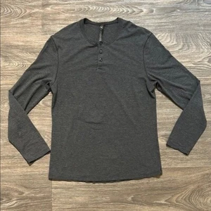 Lululemon Men’s Small Shirt 5 Year Basic Long Sleeve Henley Heathered Black Gray - Picture 1 of 11