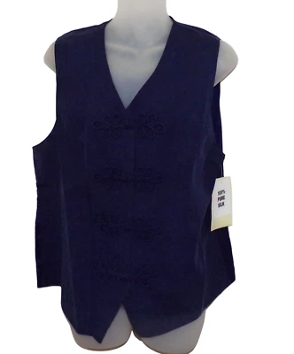 NUEVO CON ETIQUETAS Chaleco de Colección Spencer Jeremy Azul Marino Seda Cierre Nudo Rana Asiática Talla 10 Foto 1 de 4