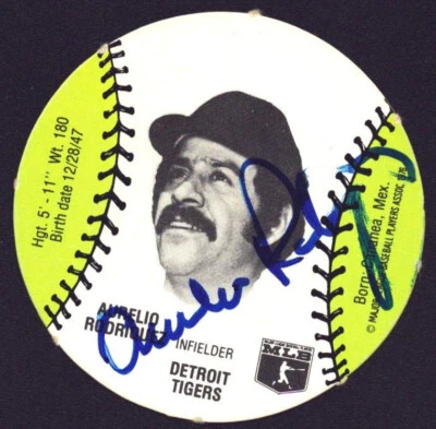 AURELIO RODRIGUEZ 1977 Burger Chef DISC AUTOGRAPH Signed TIGERS Yankees d.2000 - Image 1 of 2