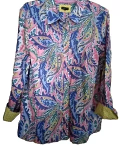 Talbots Blouse Women's XL Floral Print Light Weight Long Sleeve Button Up Shirt - Picture 1 of 5