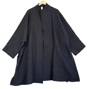 MARLA WYNNE Coat 2X Black Open Front 3/4 Sleeve Swing Oversize Jacket Lagenlook - Picture 1 of 11