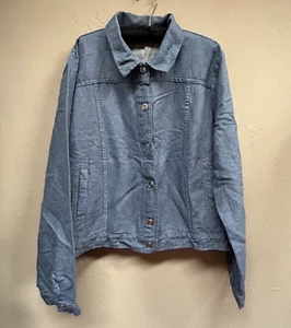 Flax Women Button Front Shirt Linen Cotton Long Sleeve Top Blue Large Casual New - Picture 1 of 9