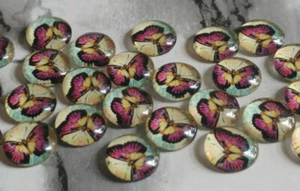 12MM Pink Butterfly Glass Cabochons Dome Flatback Half Round NEW 15PCS. DIY - Picture 1 of 3