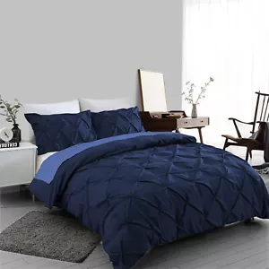 Juego de ropa de cama de edredón con pintuck azul marino 100 % algodón egipcio doble talla King - Imagen 1 de 3