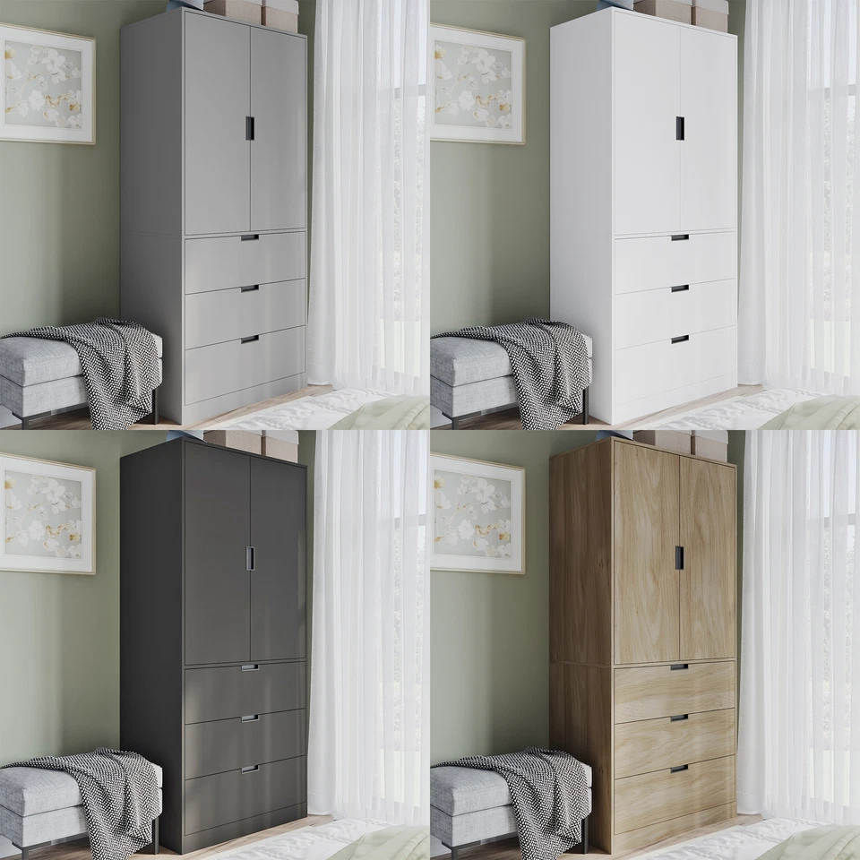 2 Door Modern Wardrobe with 3 Drawer Storage and Hanging Rail Bedroom Furniture - Image 1 of 1