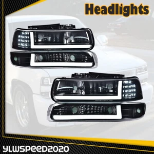 Smoke / Black LED DRL Headlight+Bumper Signal Lamp Fits 99-02 Chevy Silverado - Picture 1 of 8