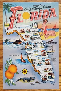 Tarjeta postal mapa del estado de Florida PC 1972 color Koppel - Imagen 1 de 1