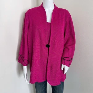 Ming Wang Women's 2 Piece Set Jacket Shell Plus Size 3X Pink Jacquard Texture - Picture 1 of 11