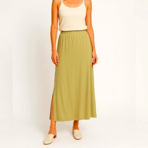 Vintage 90s Sage Green Maxi Skirt Minimalistic Y2K Flowy Skirt M - Picture 1 of 9