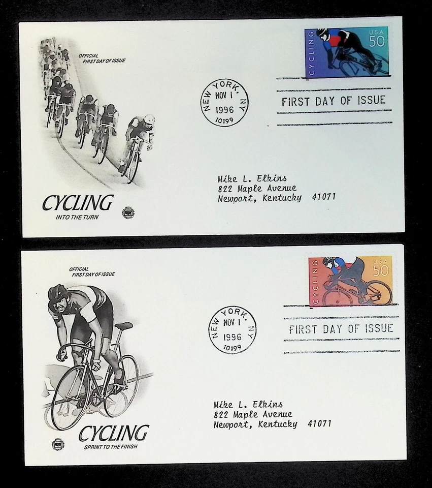 US FDC # 3119a-b 50c Cycling 2 FDC's PCS  1996, 9Q452 - Image 1 of 1