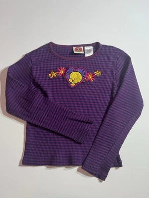 De colección Años 90 Looney Toons Piolín Pájaro Cuello Alto Niñas 6 Rosa Acanalado Bordado Foto 1 de 2