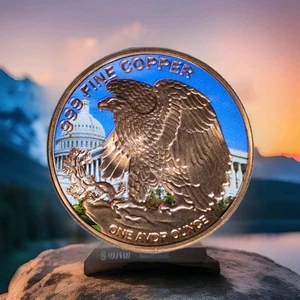 1 oz Unze colorierte amerikanische Flagge Walking Liberty .999 reines Feinkupfer Medaille - Bild 1 von 6