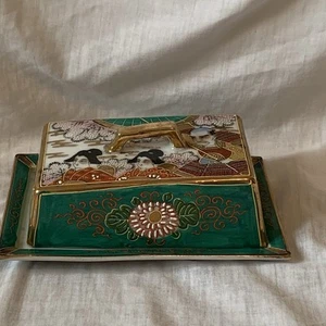 Samurai China Hand Painted 2 X 6 Inch Covered Butter Dish Made In Japan - Picture 1 of 13