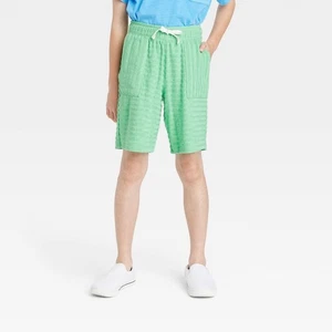 Boys' Pull-on French Terry Striped Shorts - Cat & Jack™ Green - Picture 1 of 1