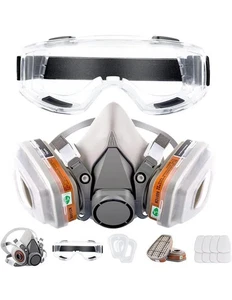 Wiederverwendbare Atemschutzmaske Halbgesichtsabdeckung Gasmaske Set mit Schutzbrille, Filter - Bild 1 von 4
