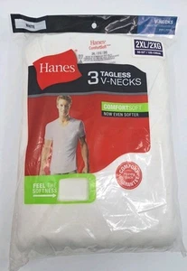 NEW Hanes Comfort Soft V-Neck 100% Cotton Tagless T Shirts Mens 2XL White - Picture 1 of 6
