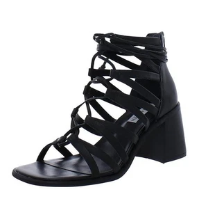 Sandalias Steve Madden para mujer 10 M de cuero negro con cordones bloque tacón alto nuevas en caja SW5 - Imagen 1 de 6