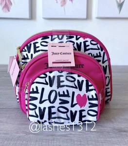 JUICY COUTURE Cosmetic Makeup Bag Set Pink White Toiletry Pouch 3 Pieces - Picture 1 of 4
