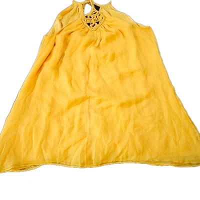 CatherineMalandrino SZ 8P 100% Silk Yellow Braided Halter Tunic  Women Top Boho - Image 1 of 4