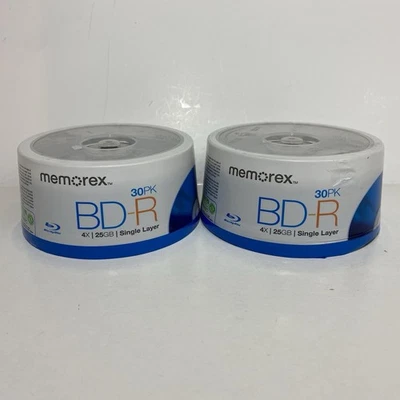 NEW Memorex 2 Packs Of 30 Blu-Ray Discs (60 Total) BD-R 4X 25GB Single Layer - Image 1 of 4