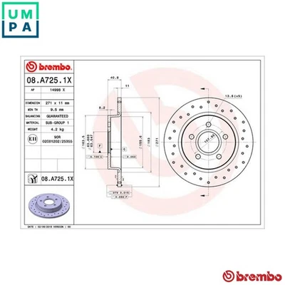 2x BRAKE DISC 08.A725.1X FOR FORD AUSTRALIA PNDA 1.6L TXDB 2.0L R9DA/MGDA 2.0L - Image 1 of 4
