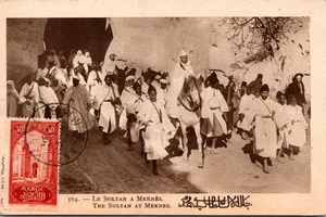 MOROCCO 1932 POSTAL PICT POSTCARD THE SULTAN AT MEKNES ADDR USA POSTMARK MEKNES - Picture 1 of 2
