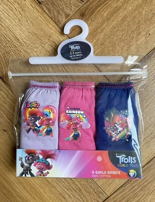 DREAMWORKS Trolls Pink & Navy Girls 3-Pack Underwear Pants Briefs Set BNWT 2-3 Years