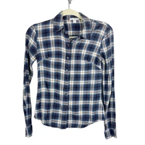 Standard James Perse Womens Plaid Button Down Tomboy Shirt Size 0 Blue White - Picture 1 of 6