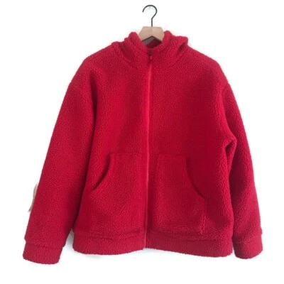 Fabletics Red LottaCocoon Sherpa Fleece Zip Hoodie Jacket Women’s size Large - Image 1 of 4