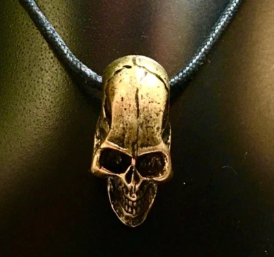 3D Skull Bronzed Pewter Pendant Biker adjustable Gothic choker — 第 1/2 张图片