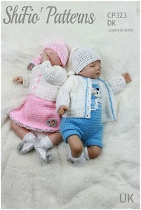 Crochet Pattern for Babies Dress, Cardigan, Dungarees & Hat, UK Terms CP323 - Picture 1 of 9