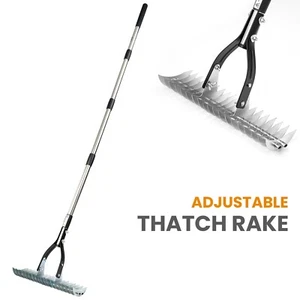 Thatch Rake Stainless Steel Curved Tip Teeth Lawn Rake for Leaves Garden - Picture 1 of 8