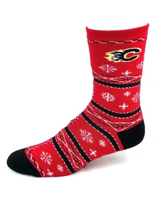 Calgary Flames Red Holiday Navidad Copo de Nieve Suéter Calcetines Crew - Imagen 1 de 2