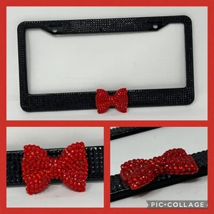 Marco de placa de incienso pedrería Bejeweld negro con lazo/cinta roja marco de metal - Imagen 1 de 5