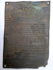 Vintage Brass ID Data Plate Richardson Boats Streamliner 31" Footer Boat NY - Picture 1 of 4