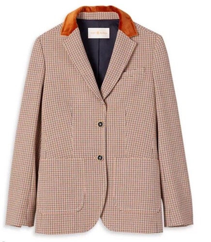Blazer Tory Burch donna 10 plaid doppio sfiato giacca bordo velluto equitazione nuovo