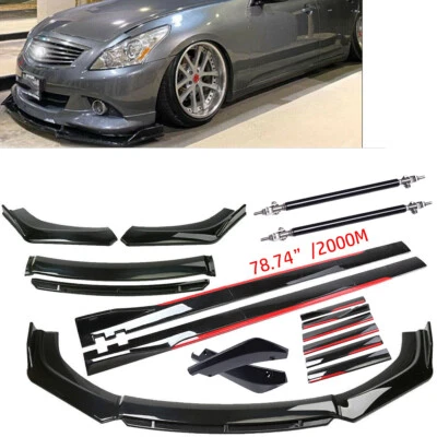 Gloss Black For Infiniti G35 Front Bumper Lip Spoiler Splitter+Side Skirt Foto 1 de 4