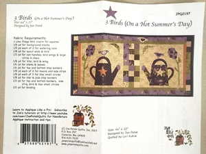 Jan Patek Quilts Inc Applique Pattern 2197 3 Birds On A Hot Summers Day 44 x 22 - Picture 1 of 1