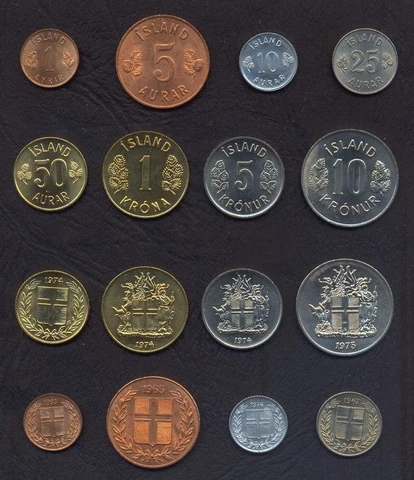 ICELAND COMPLETE FULL COIN SET 1+5+10+25+50 Aurar +1+5+10 Kronur UNC LOT of 8 Cover