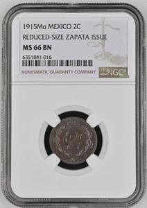 1915Mo Mexico 2 Centavos Reduced Size Zapata Issue NGC MS66BN - Picture 1 of 2