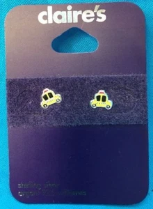 One Cute Pair Of Claire's Sterling Silver Yellow Taxi Cab Pierced Earrings - Foto 1 di 5