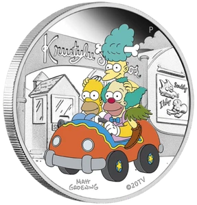 2022 The Simpsons Krusty Lu Studios 1oz Silver Proof Coloured Coin Perth Mint - Picture 1 of 6