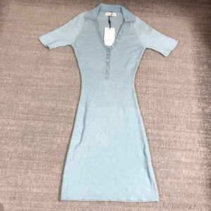 New Naadam Sweater Dress Womens Large Color Plaited Polo Dress Blue Casual - Picture 1 of 11