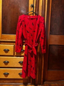 Vintage California Looks Dress Red and Black w/ Matching Fabric Tie Size Medium - Picture 1 of 8