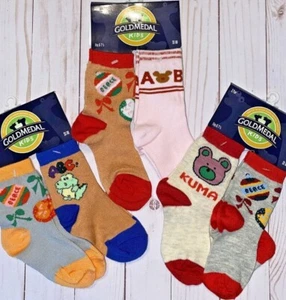 90's Gold Medal Kids Socks sz 5 6 7.5 animals Dinosaurs Teddy Bears Unisex NOS - Picture 1 of 8