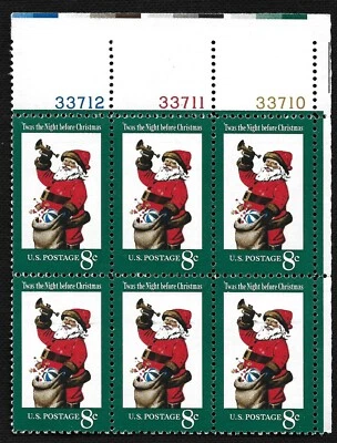 1972 Christmas Santa Claus Issue Mint Plate Block of 6. SC# 1472, MNH/OG,*VF-XF* - Image 1 of 2